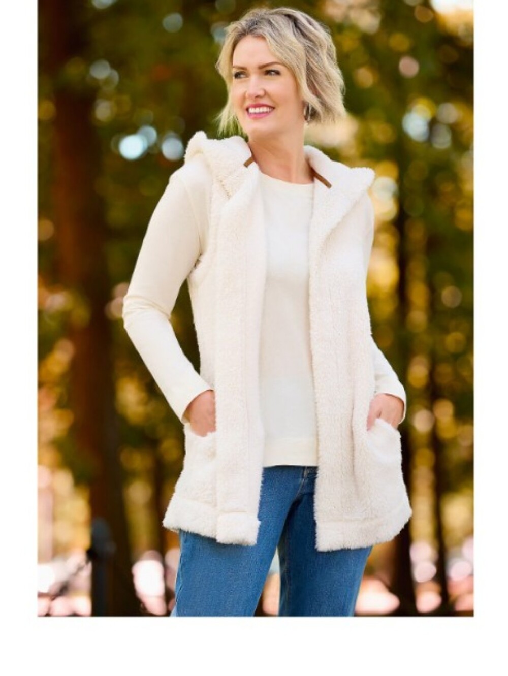 Koolaburra Cream Faux-Sherpa Hooded Vest, Size Small
